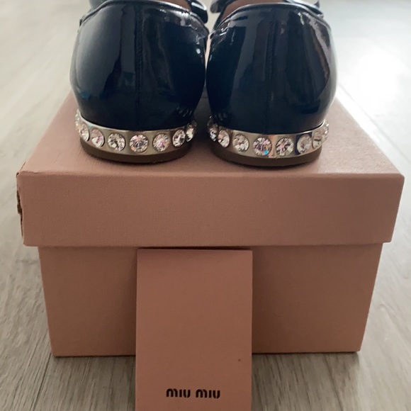 miu miu navy blue bow flats with crystal heels - Picture 3 of 4